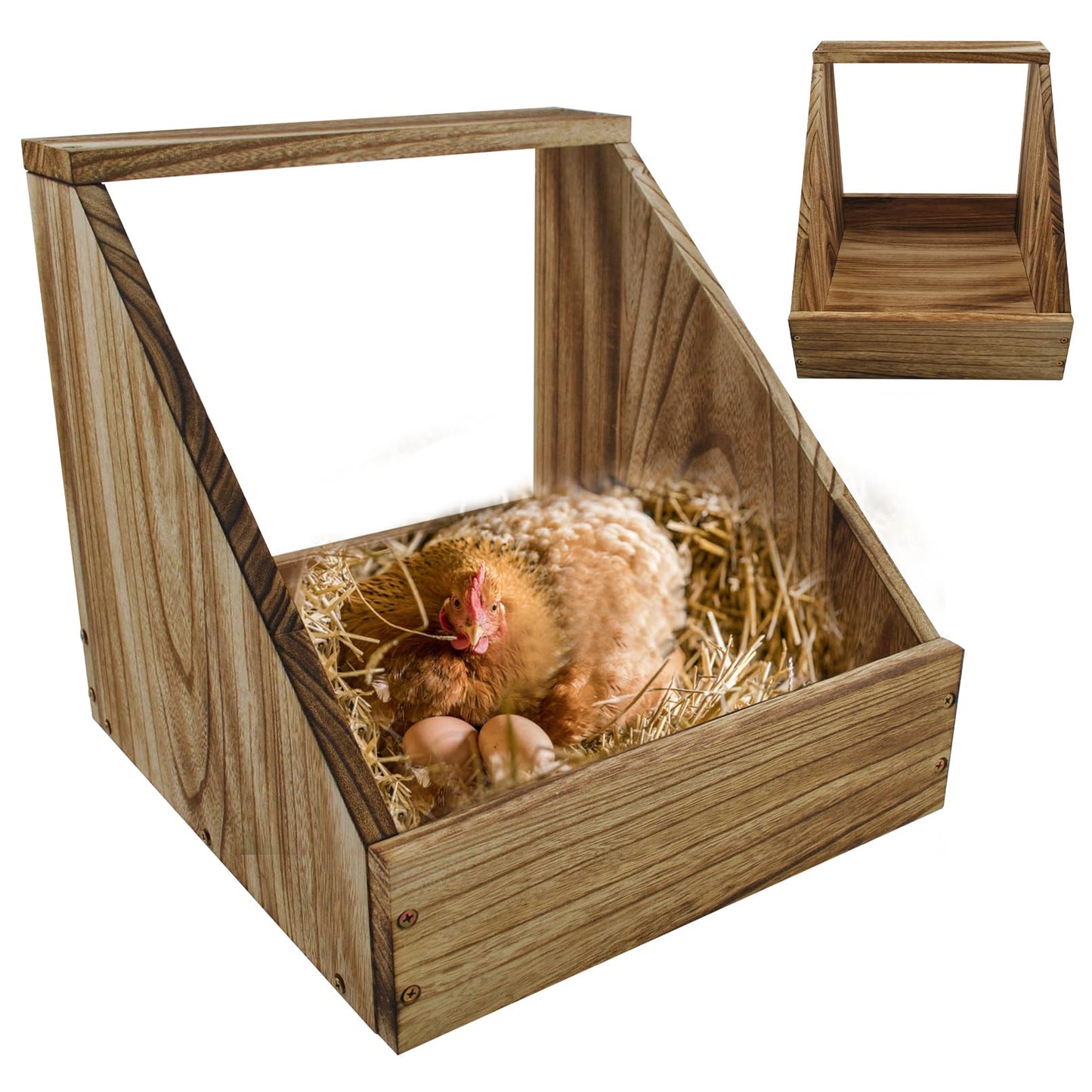 kathson Chicken Nesting Box,Wood Chickens Coop Nesting Boxes Single Compartment Hen Nesting Box Big Duty Laying Nest Boxes for Hens Ducks and Poultry(1 Pcs,No Perch)