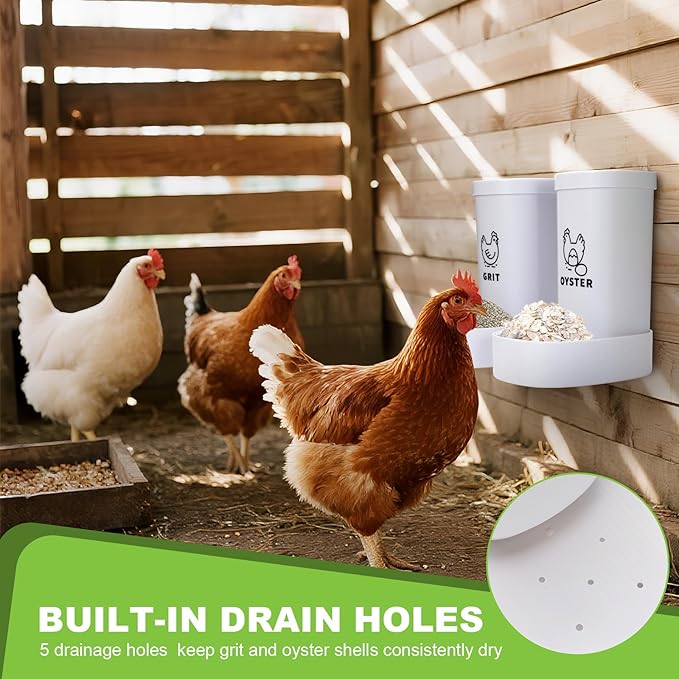2 Pack Chicken Oyster Shell Feeder and Grit Feeder, Automatic Hanging Chicken Feeder and Chicken Coop Accessories Improve Eggshell Quality and Hen Health