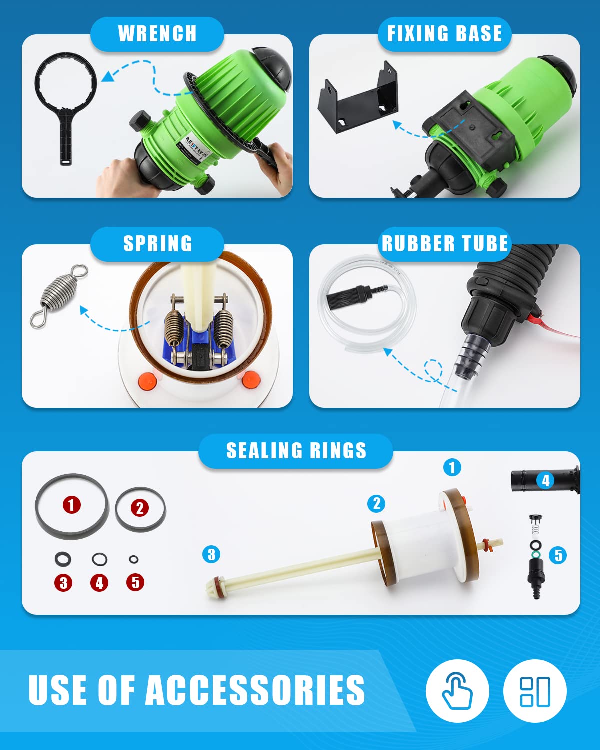 NEWTRY 0.4%-4% Fertilizer Injector for Drip Irrigation + 10pcs Springs