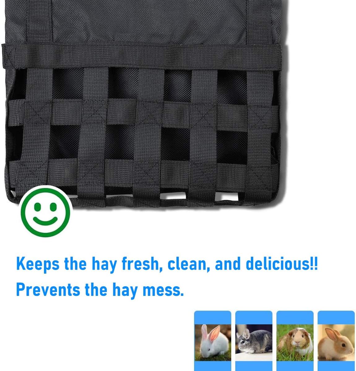 Rabbit Hay Feeder Bag for Bunny, Guinea Pig, Chinchilla - Minimizes Waste, Keeps Hay Fresh and Clean, Saves Space, Keeps Cage Cleaner