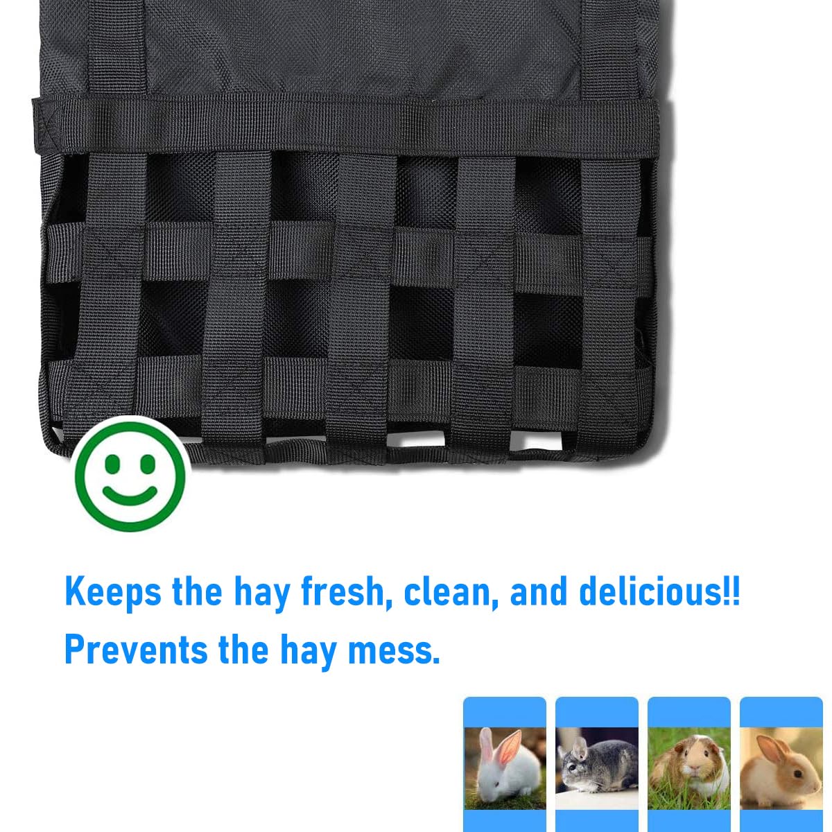 Rabbit Hay Feeder Bag for Bunny, Guinea Pig, Chinchilla - Minimizes Waste, Keeps Hay Fresh and Clean, Saves Space, Keeps Cage Cleaner