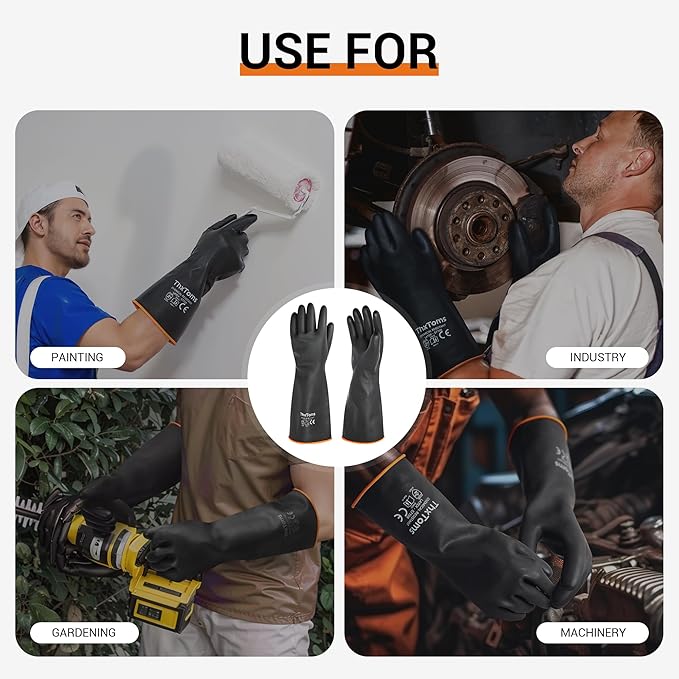 ThxToms Chemical Resistant Gloves,Heavy Duty Long Rubber Gloves,Puncture Resistant, Resist Acid,Oil,Alkali, Waterproof for Industrial Cleaning, Medical, Gardening,18", 1 Pair
