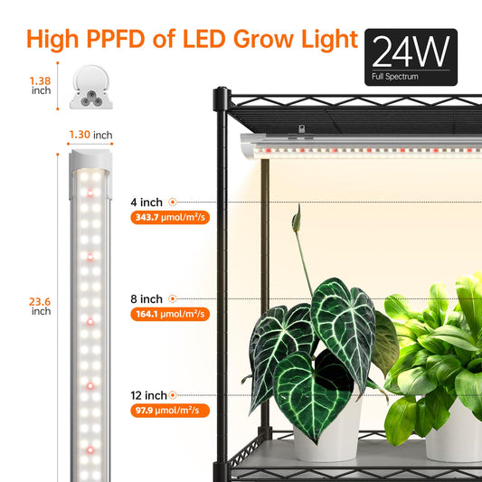 Bstrip Indoor Greenhouse with Grow Light, Plant Stand with 4 Pack 24W Full Spectrum Plant Lights , Plant Shelf with Tent for Indoor Plant, Seed Starting, Seed Tray, 29.5"x13.8"x59"