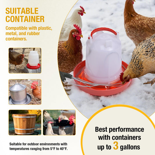 comincia Chicken Water Heater Cord,39W Heated Chicken Waterer for Winter to Prevent Water Freezing,Poultry Water Heater for Chickens, Ducks & Other Small Animals -1Pack (Waterer Not Included)