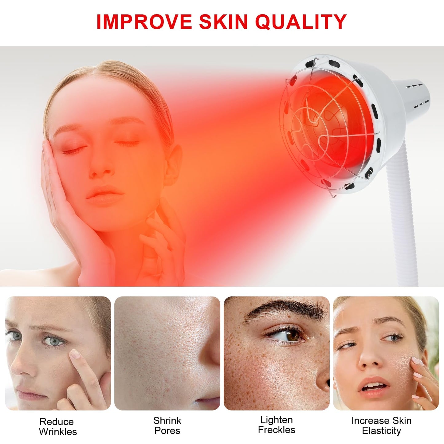 VARIPOWDER Infrared Heat Lamp,Near 275w Red Light Therapy Device for Body Pain Relief with Wheels Stand and Tray/Remove Control Joint Pain Muscle Aches