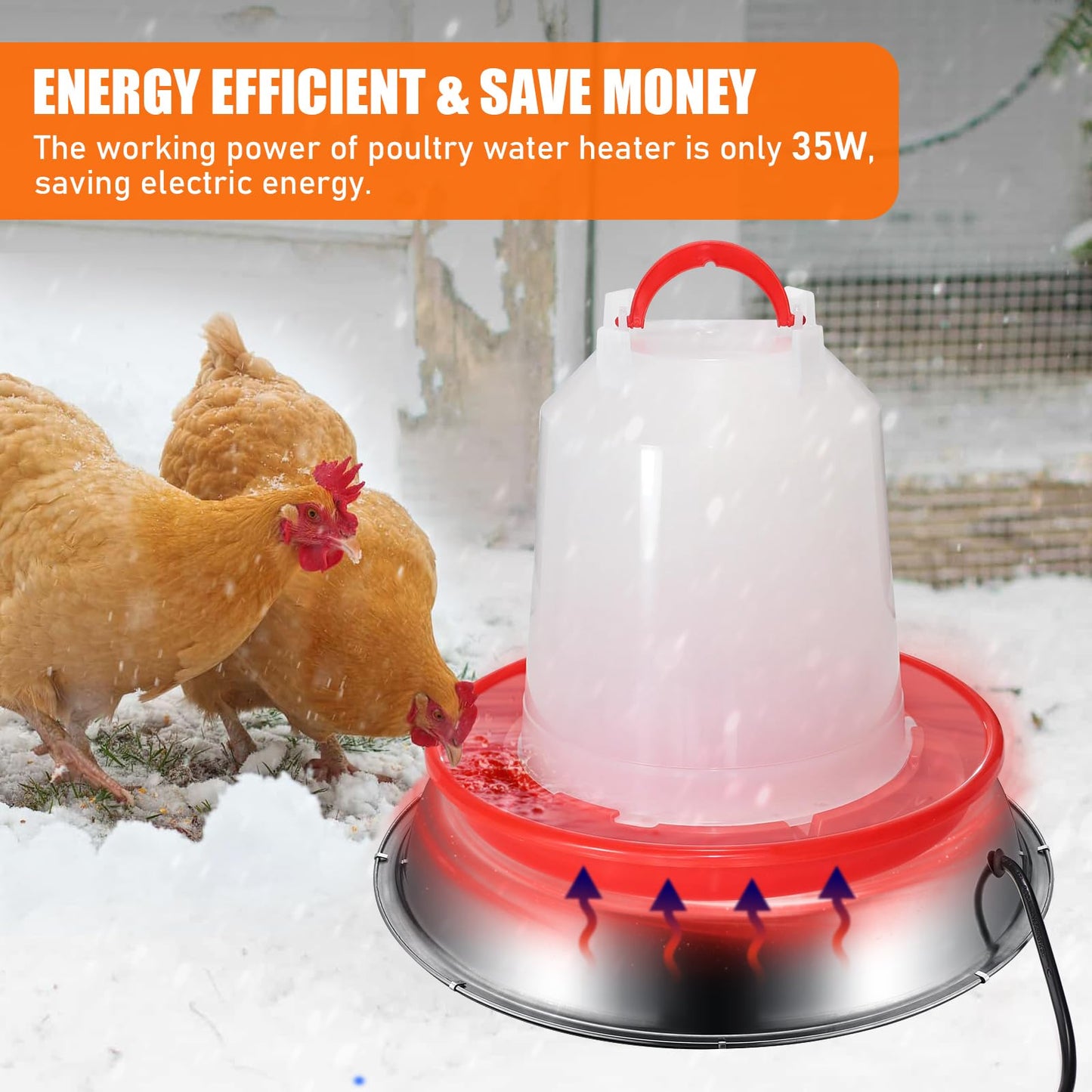 12 Inch Chicken Water Heater Base, 5 Gallons Poultry Drinker Heater Base with Thermostat and Power Cord, Automatic Electric Poultry Winter Deicer Heated Base for Plastic/Metal Chicken Waterer