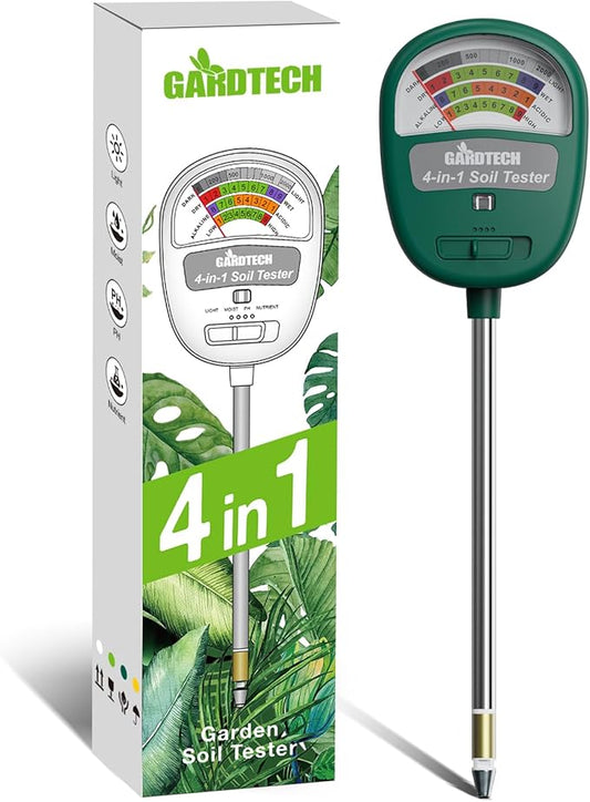 Gardtech Soil Moisture Meter - 4-in-1 Soil Test Kit Without Battery, Soil Moisture/Light/Nutrients/pH Meter for Plant, Garden, Lawn, Indoor & Outdoor（deep Green）