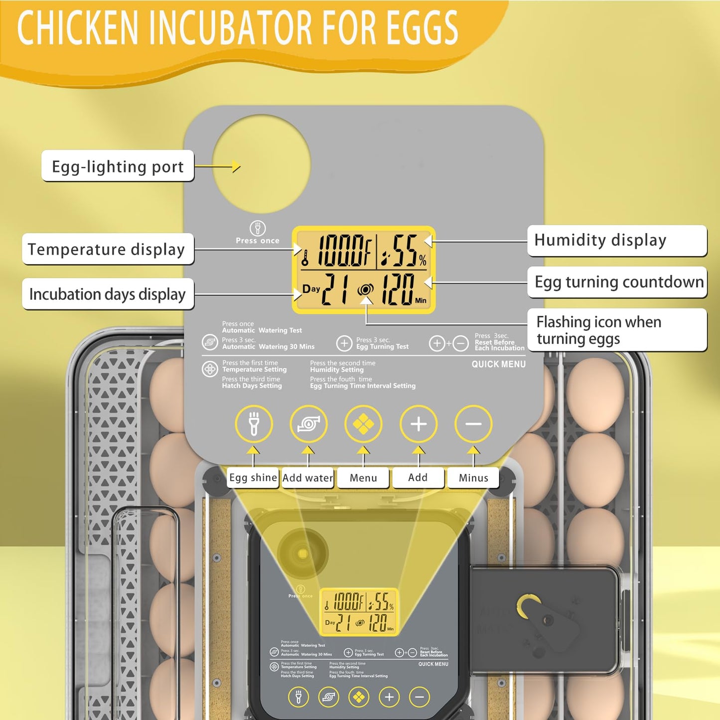 Incubators for Hatching Eggs 48 Egg Incubator with Automatic Turning and Humidity Control for Chicken Duck, Egg Candler for Chicken Eggs Goose Incubator Duck Quail Chick for Hatching Poultry (Grey)