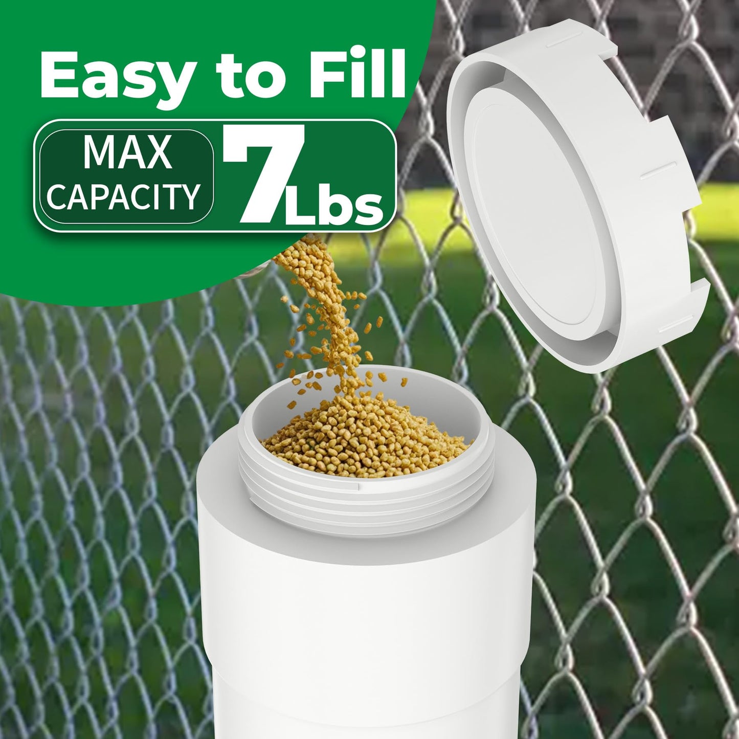 Forestchill Automatic Chicken Feeder with Adjustable Valves, Heavy Duty Plastic Pipe Chicken Coop Feeder of 7 Pounds Capacity, No Waste Hanging Chicken Feeders with 2 Lids
