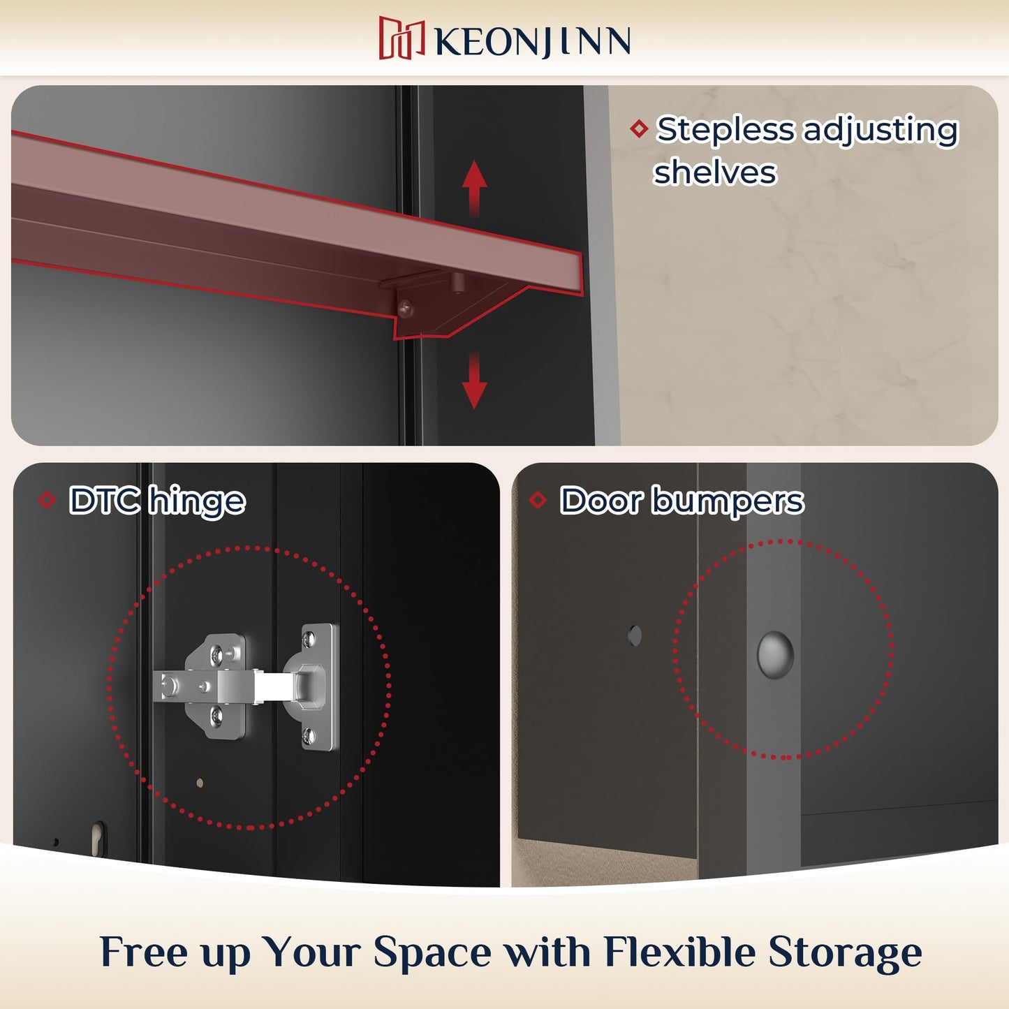 Keonjinn 40" x 30" Medicine Cabinets with Mirror for Bathroom, Brushed Nickel Recessed or Surface Wall-Mounted Aluminum Alloy Framed Beveled Mirror, Farmhouse Bathroom Mirror with Storage Cabinet