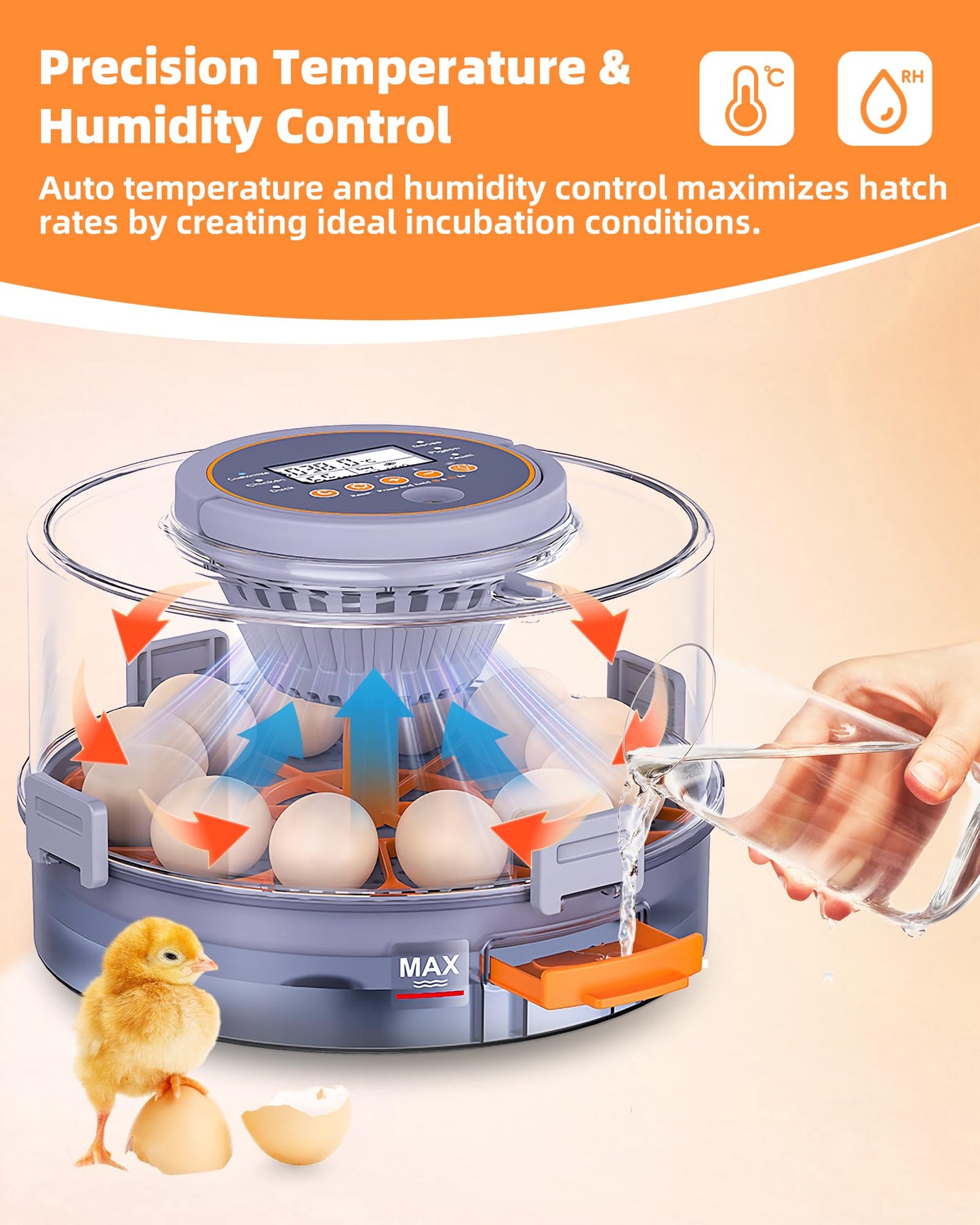 Incubators for Hatching Eggs, 12 Chicken Incubator with Automatic Egg Turning and Humidity Control, Baby Chick Cozy Supplies with Egg Candler for Quail, Chickens, Duck, Goose