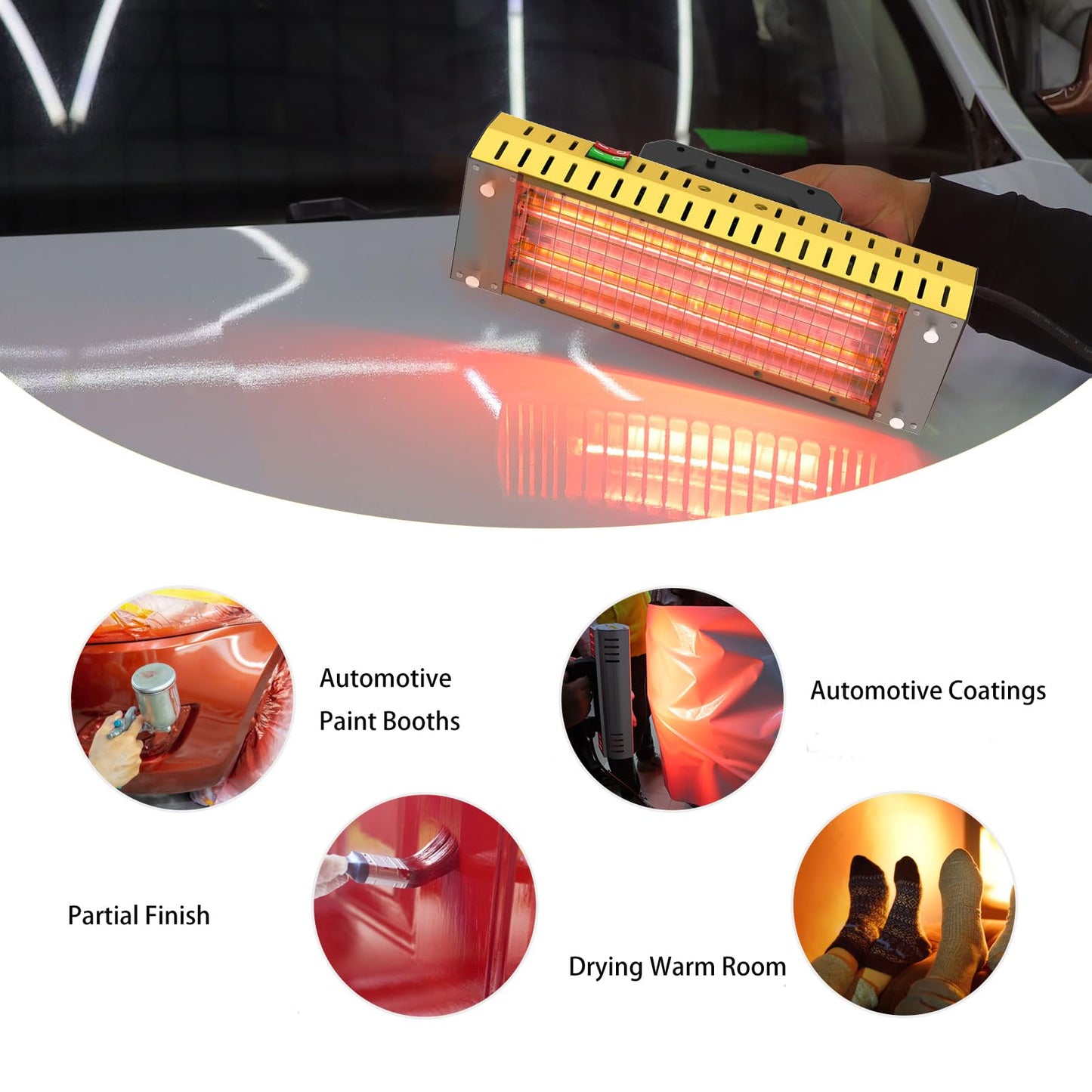 DATOUBOSS Handheld Infrared Paint Curing Lamp, 2000W Baking Infrared Curing Lamp,110V Shortwave Infrared Paint Dryer Lamp for Car Body Repair (Yellow)