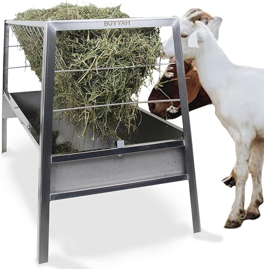 Stainless Steel Pasture Feeder, 5-Feet, 77 Gallon Capacity Livestock Feeder with Deeper Feeding Pan, Easy to Assemble and Carry, Feeding Goats, Sheep and Ponies, for Farms, Sheep Sheds