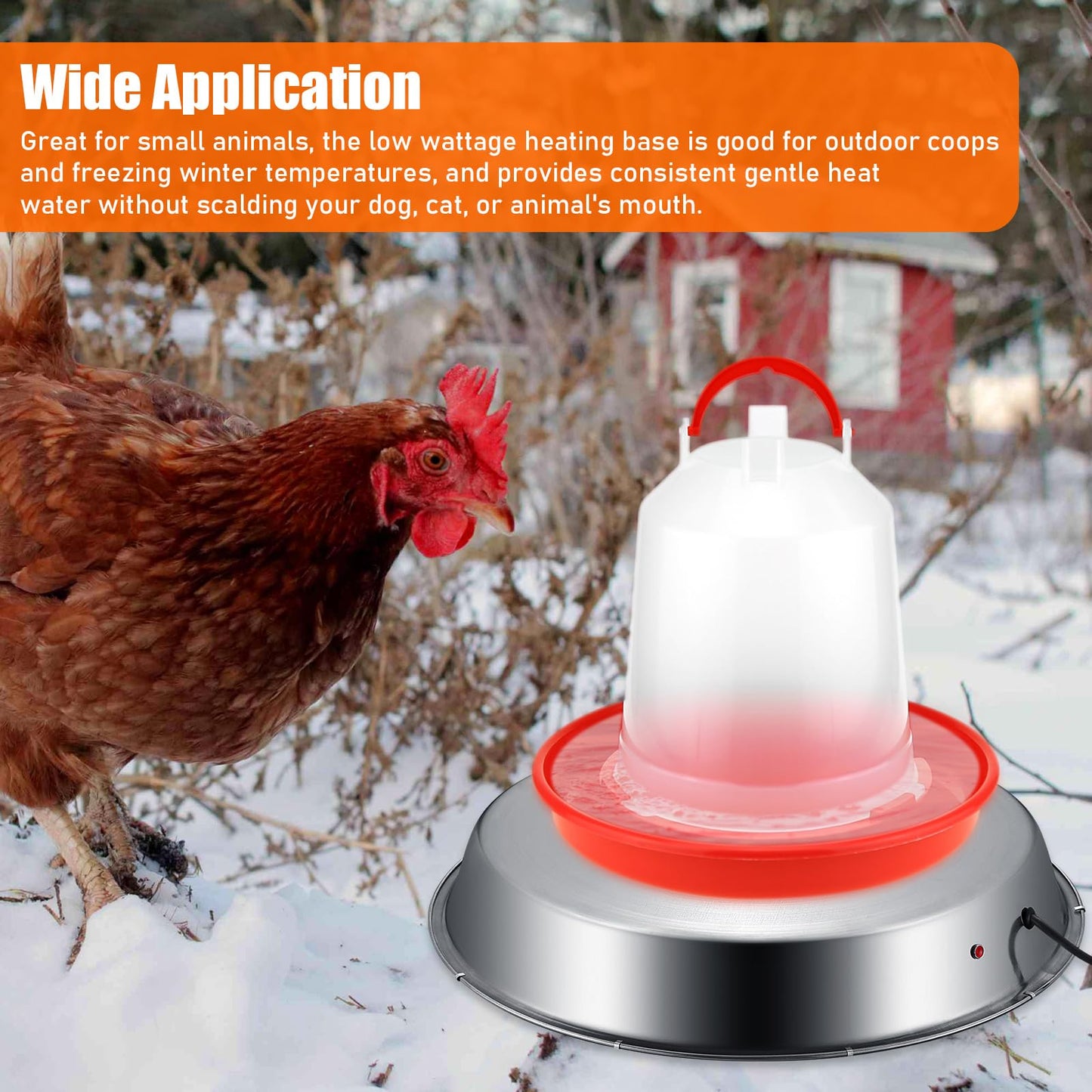 Large Chicken Water Heater Base, 15" Metal Heated Chicken Waterer 5 Gallon, Freeze Proof Chickens Coop Winter Deicer Heated Base, Poultry Drinker Heater Base for Outdoor Coops & Cold Winter