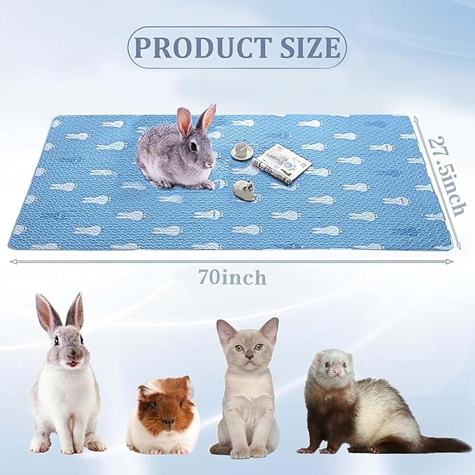 kathson Rabbit Cage Liners Washable Super Absorbent Sleep Pad Bed for Guinea Pig Small Animals Reusable Fleece Bedding Anti-Slip Mats for Bunny Hedgehog Kitten Chinchilla (27.5 x 70inch)