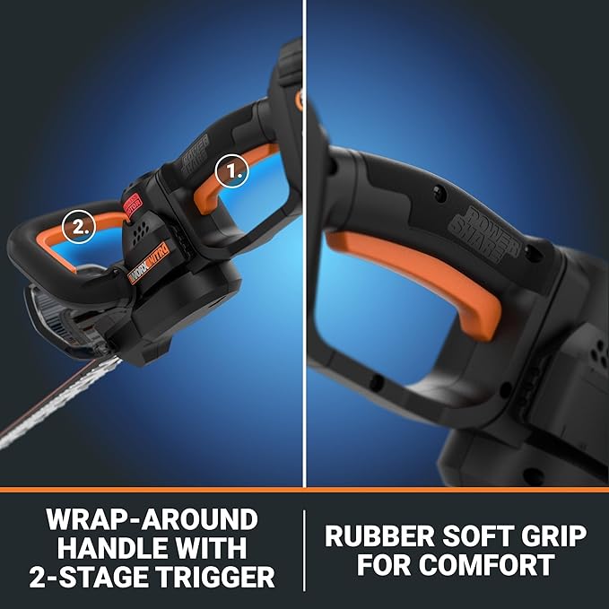 WORX Nitro WG263 22" 20V Cordless Hedge Trimmer, Electric Hedge Trimmer with Dual-Action Blades & 3400 SPM, Brushless Bush Trimmer Cuts Branches 1" Thick, Battery & Charger Included