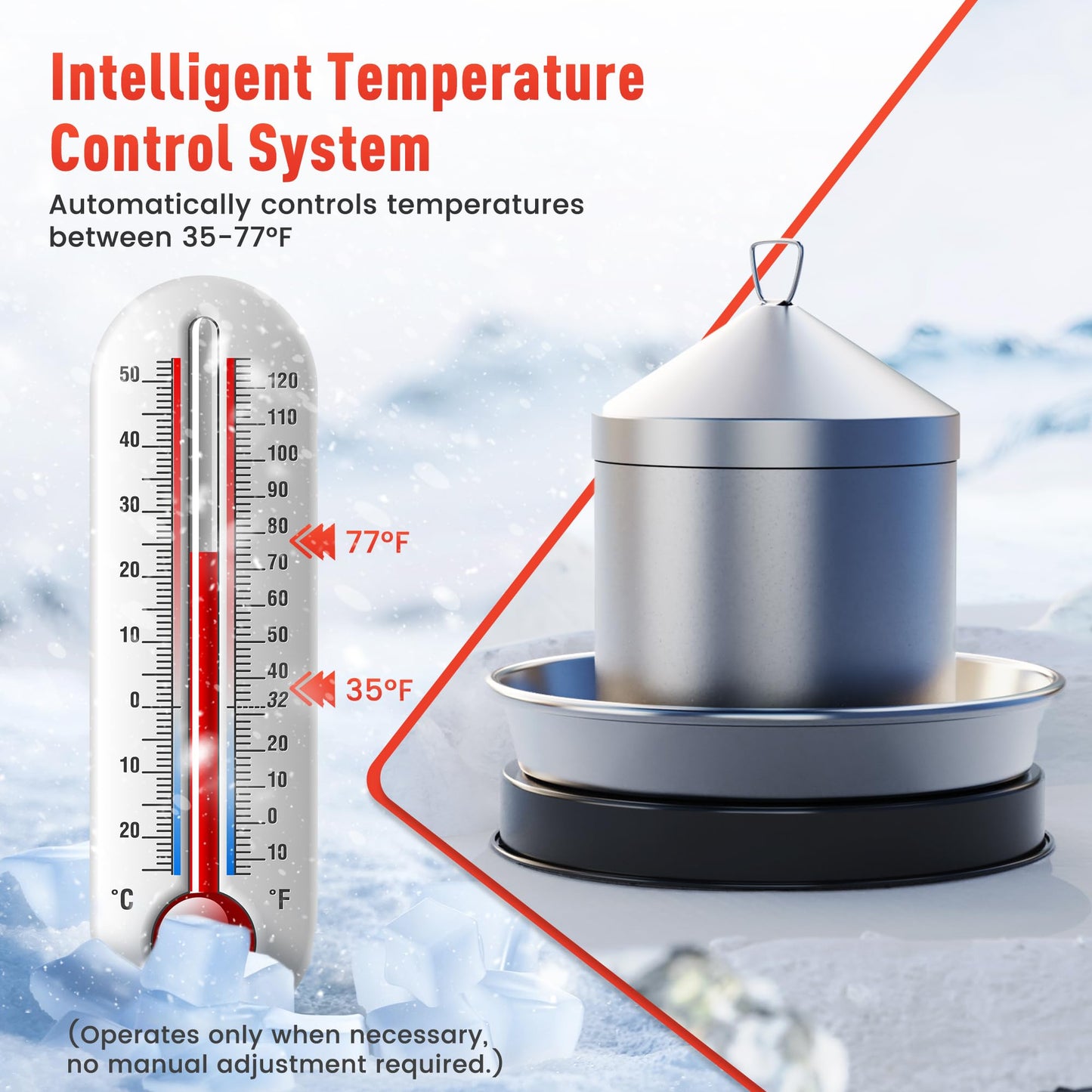 Chicken Water Heater for Winter, 110W Heated Poultry Waterer Base with Thermostat, 11 Inch Poultry Winter Deicer Heated Base with 9.8ft Power Cord, 2PCS (Black)