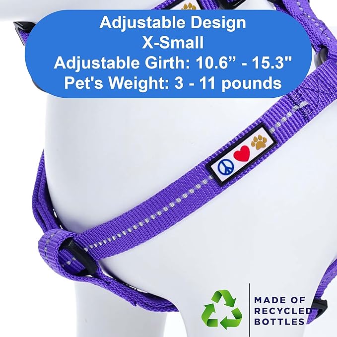 Pawtitas Recycled Dog Harness with Reflective Stitched a Puppy Harness Made from Plastic Bottles Collected from Oceans Extra Small Purple Quartz