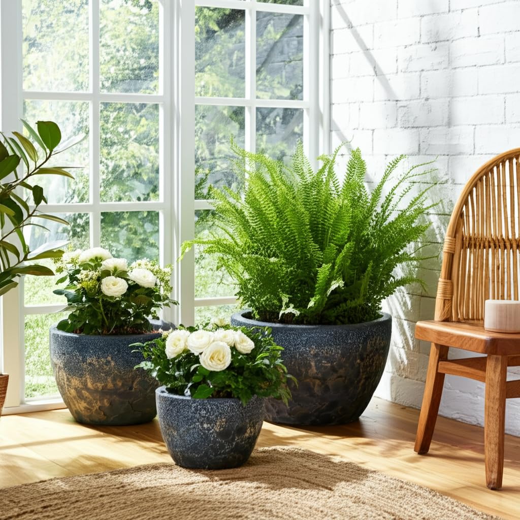 Sagebrook Home Set of 3 8/11/15" Lava Planters, Blue