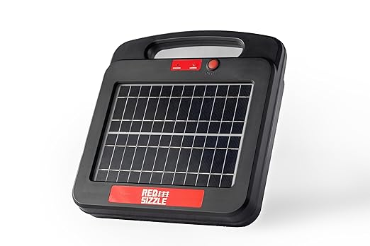 Solar Electric Fence Charger for Day and Night Power | Red Sizzle 1S | 0.25 Joule | Portable Solar Energizer for Livestock, Keep Out Predators