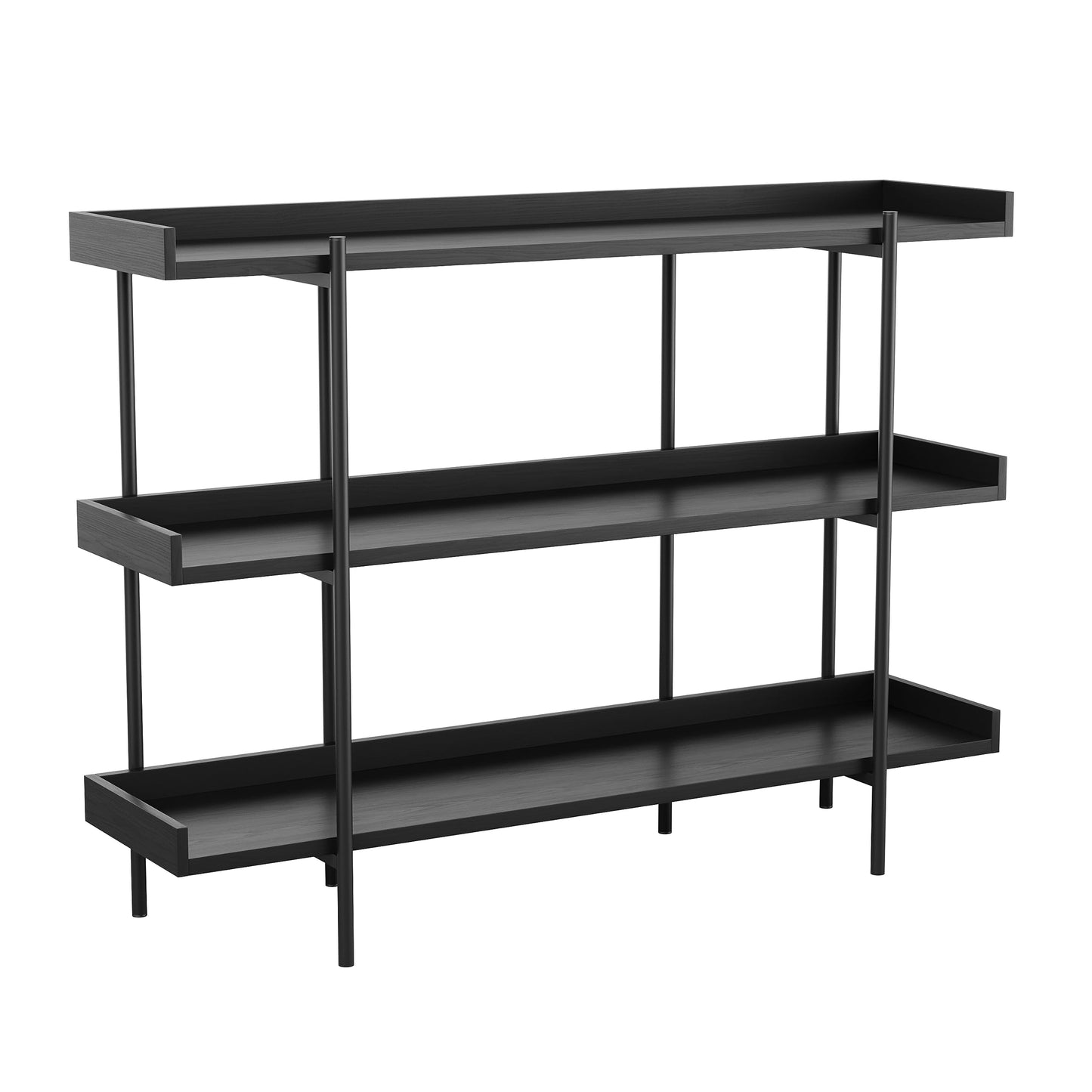 Martha Stewart Emmett 3 Shelf Bookcase with Vertical Metal Frame, Home Office Storage Display Unit, 35" H, Black Wood Grain/Oil Rubbed Bronze