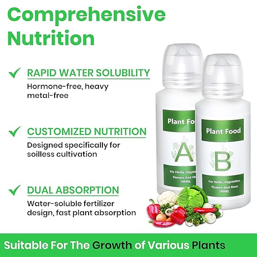 Hydroponic Nutrients AB Plant Food Nutrients, Plant Food A & B Hydroponics Supplies, Indoor Plant Fertilizer for Hydroponics Growing System