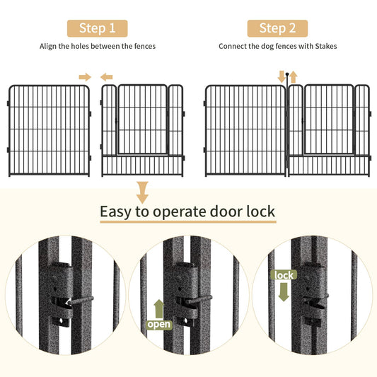 Dog Playpen,32/40/45 Inch Height in Heavy Duty, Folding Indoor Outdoor Anti-Rust Dog Exercise Fence, Portable Pet Playpen with Door for Large Medium Small Dogs and Pet (16 Panels, 32 Inch) Silver