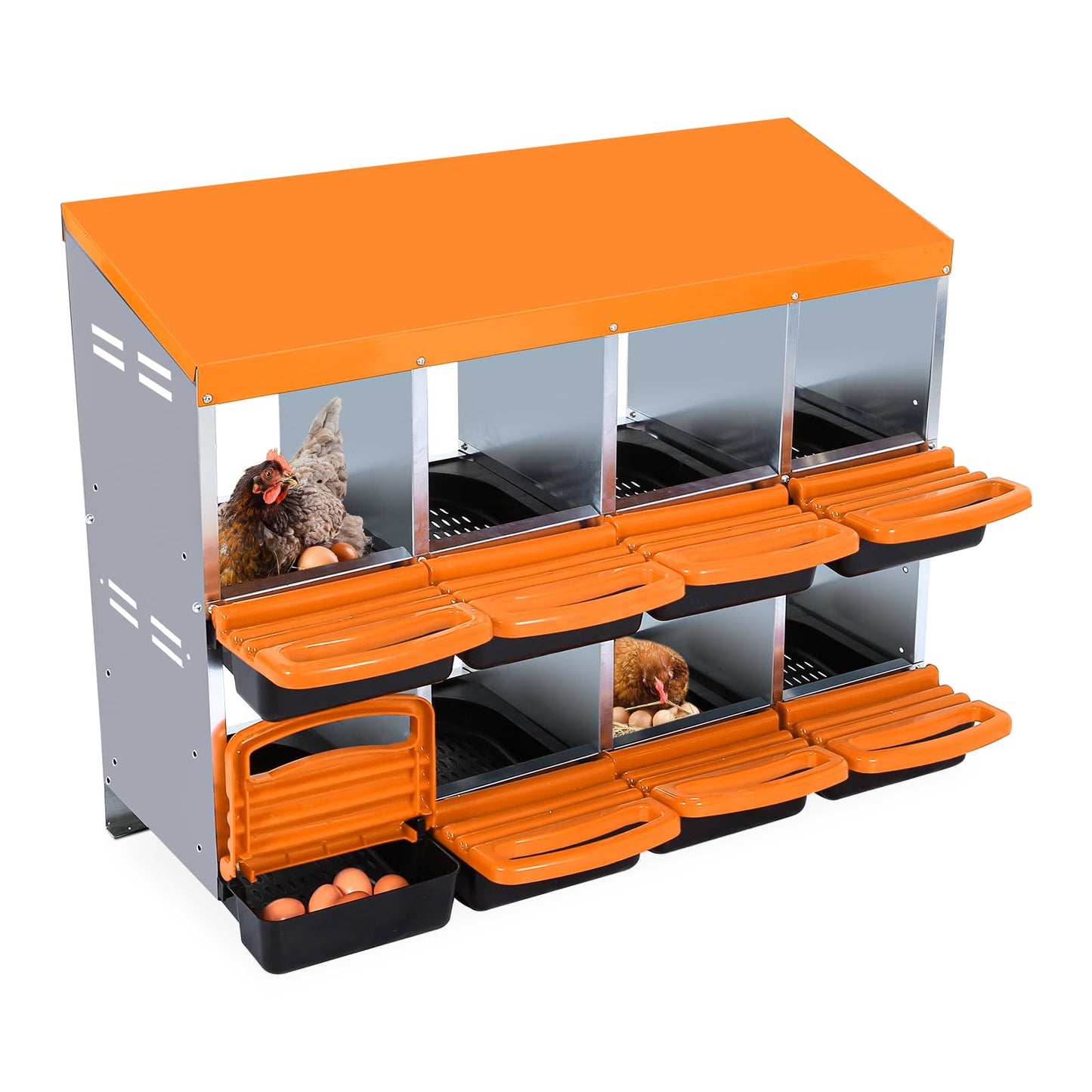Chicken Nesting Box, 8 Compartments Nesting Boxes for Chickens, Chicken Laying Boxes, Roll Away Nesting Box for Chickens Laying Egg with Lid Cover to Protect Eggs, Orange