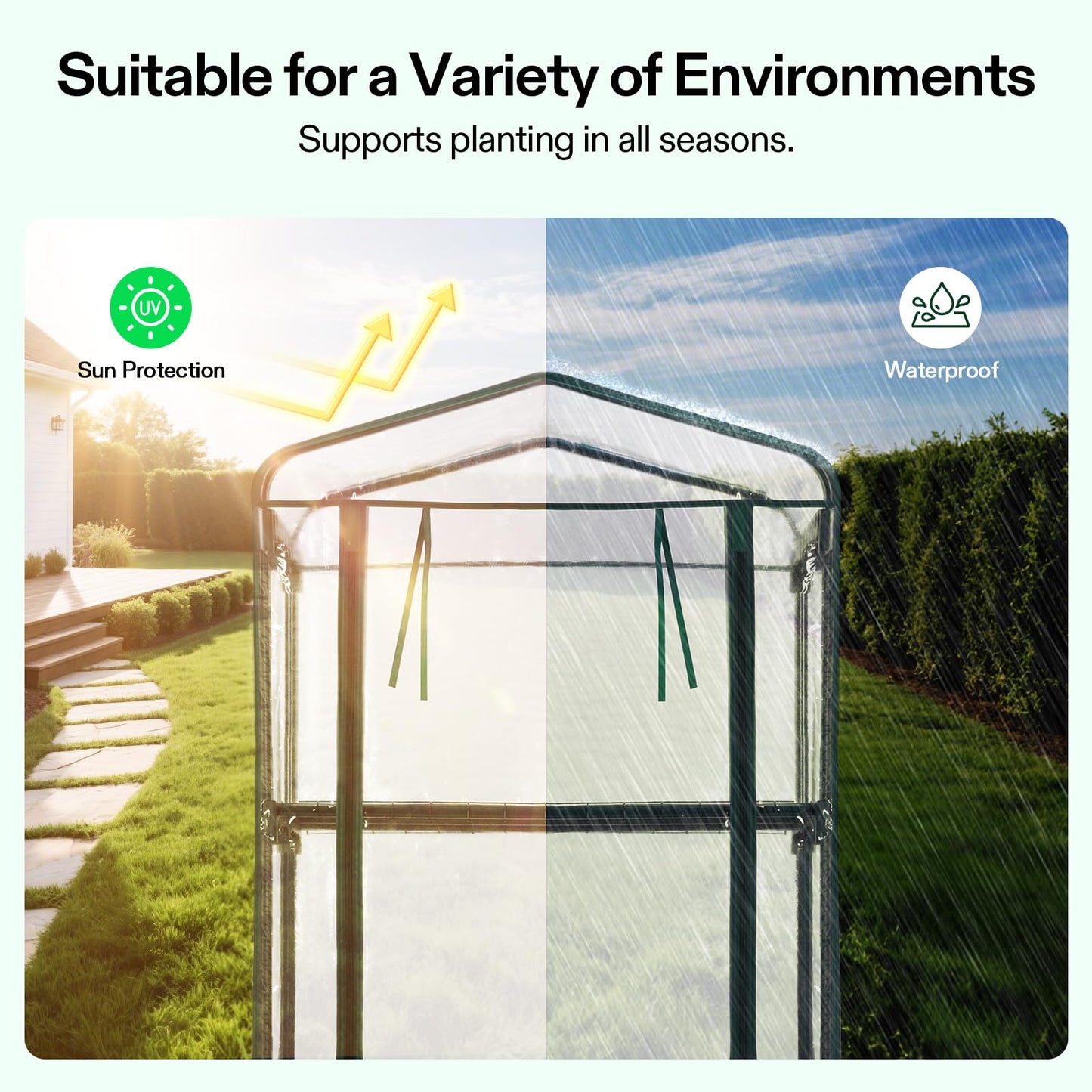 VIVOSUN Mini 4-Tier Greenhouse with Wheels, 27 x 19 x 63-Inch Reusable Portable Warm House with Clear PVC Cover and Shelf for Compact Garden and Small Backyards, with Wheels