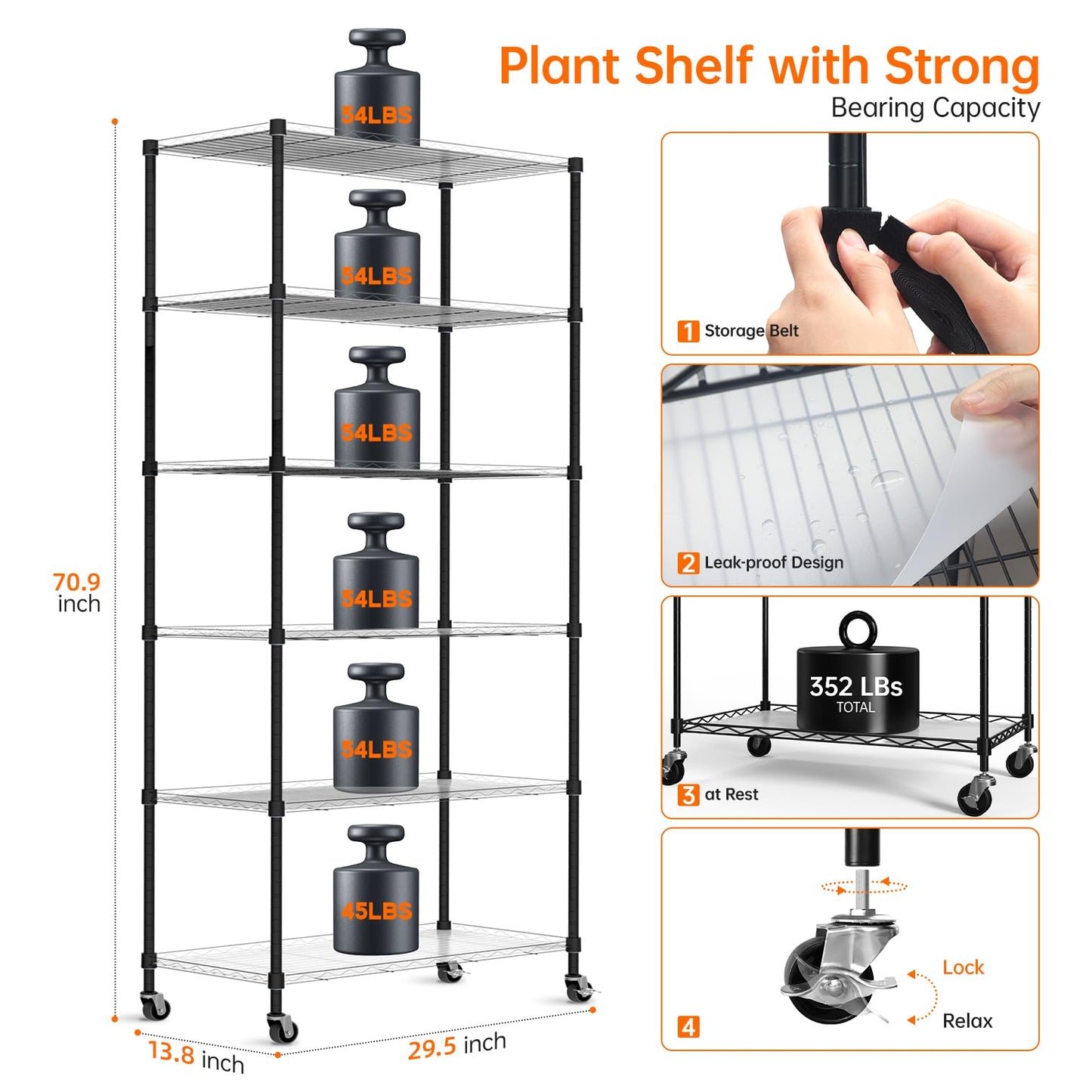 Bstrip DIY Plant Shelf with Grow Lights, Grow Light Shelf with Adjustable Rack and Wheels, Plant Stand, 8-Pack 192W T8 3000K Full Spectrum Grow Lights for Seed Starting,Seed Tray(29.5L x 13.8W x70.9H)