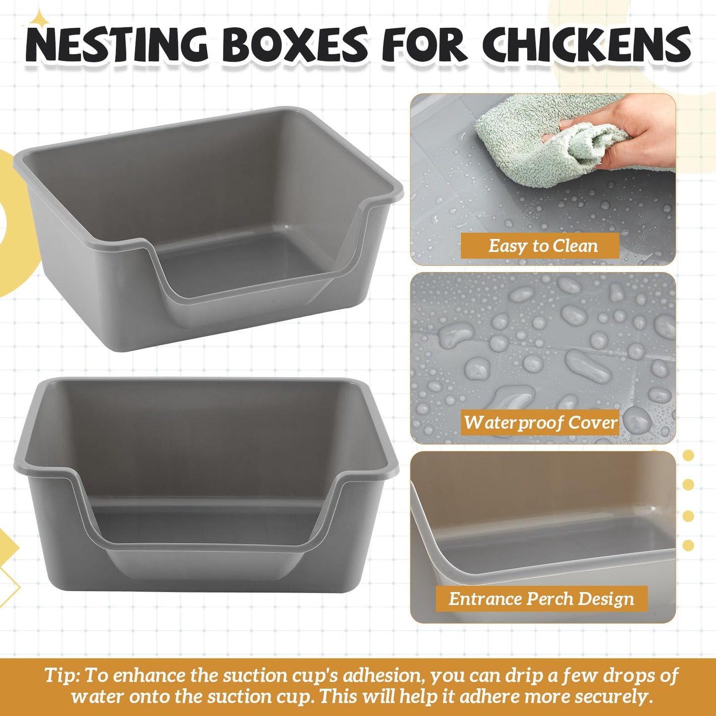 Reallnaive 6 Pack Washable Chicken Nesting Box, Floor Durable Chicken Coop Accessories Easy Clean Plastic Square for Hens Ducks and Poultry for Egg Collection Backyard