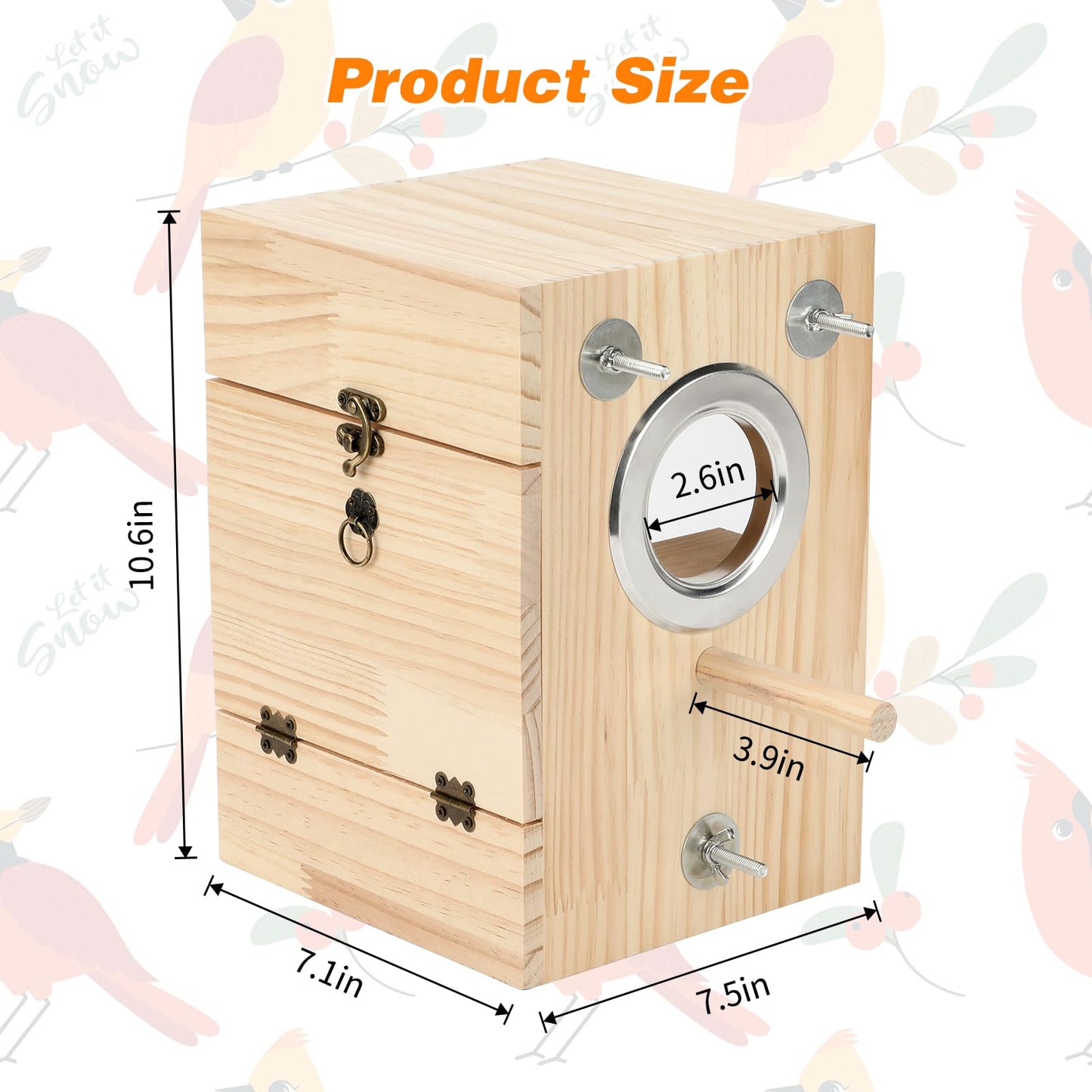 Rypet Transparent Bird Nest Boxes, Wood Parakeet Nesting Box for Cage, Upright Bird Nest Breeding Box with Perch Bird Cage House for Parakeet Lovebirds Budgie Finch Parrotlets Canary L