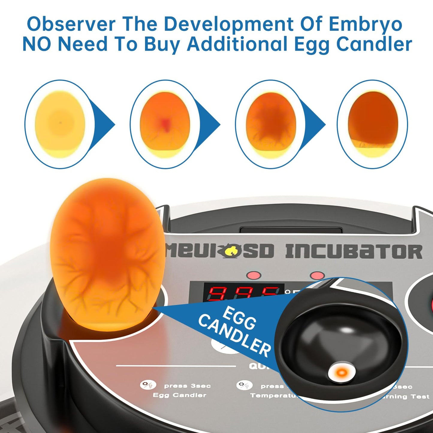 Meuiosd 12-24 Egg Incubator with Humidity Display, Egg Candler, Automatic Egg Turner, for Hatching Chickens Duck Quail Parrot