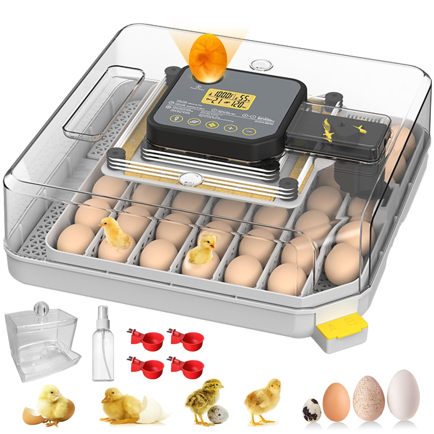 New Egg Incubator with Automatic Egg Turning and Humidity Control and Alarm, Incubators for Hatching Eggs at Home(Chicken, Goose, Bird, etc), with Display and 360° View, Backyard, Farm (Black-48 Eggs)