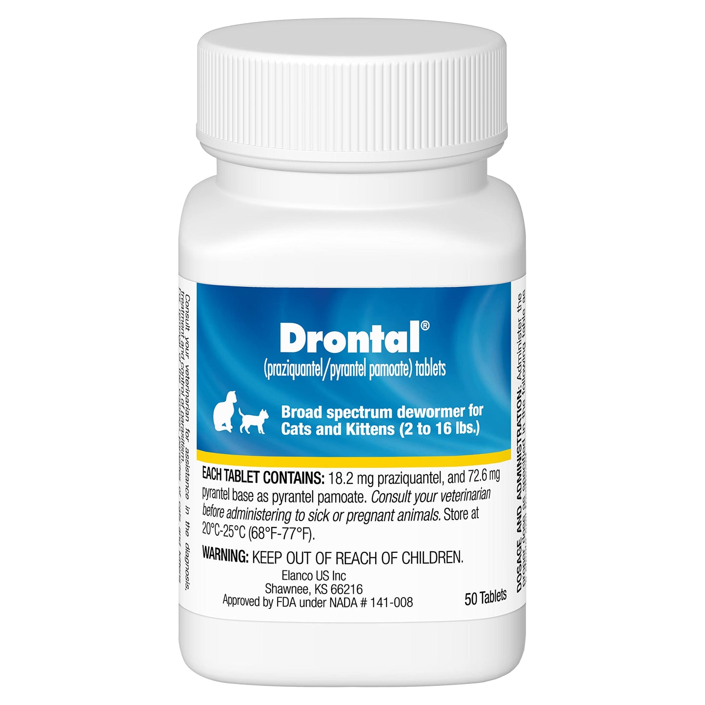 Elanco Drontal Broad Spectrum Cat and Kittens Dewormer for tapeworms, hookworms, roundworms. | 50 Tablets