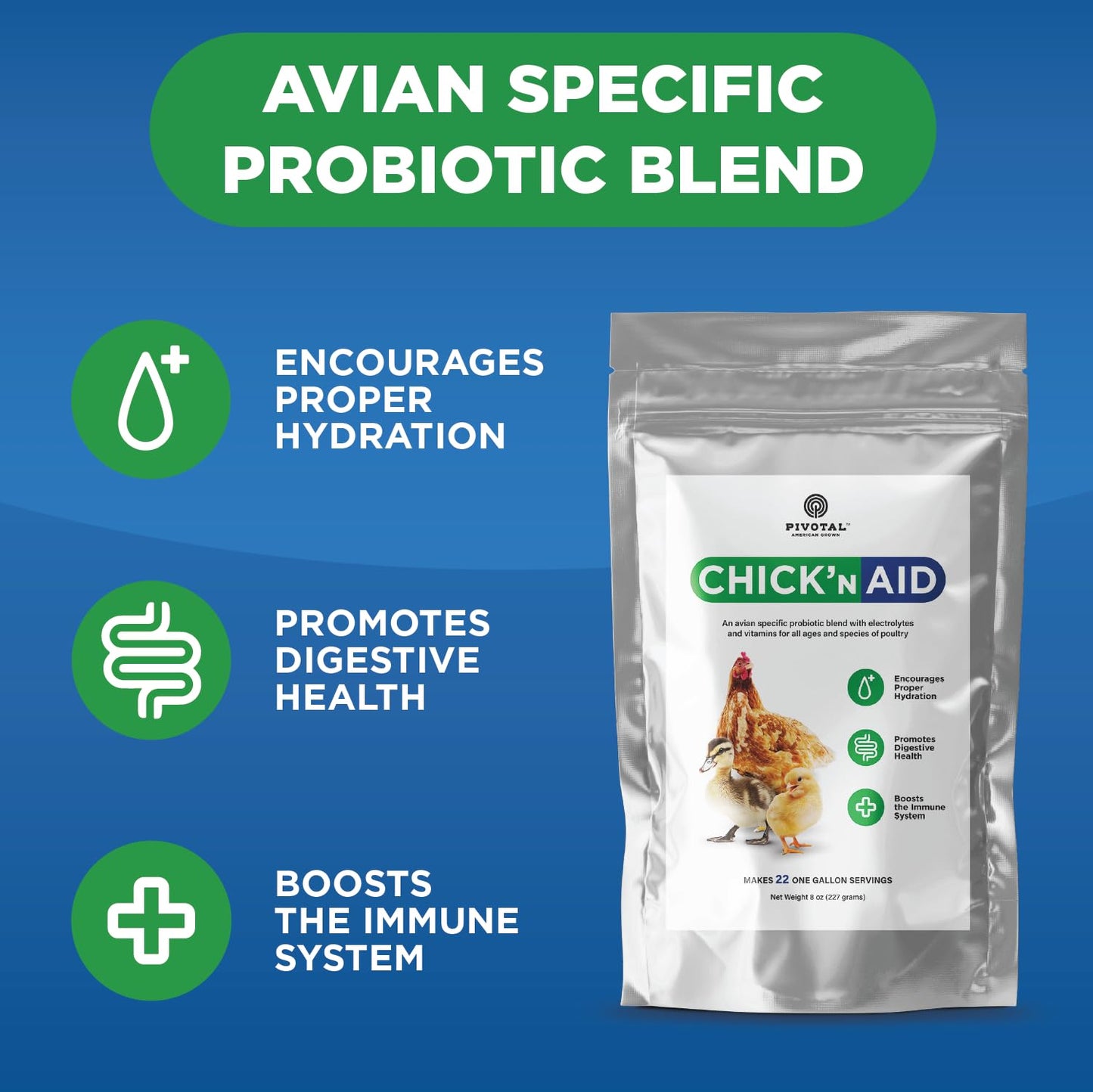 Chick’n Aid Chicken Supplement for All Ages (8 oz, Pack of 1) - Chicken Vitamins, Electrolytes, and Probiotics - Multipurpose Poultry Vitamins for Chickens, Ducks, and Turkeys