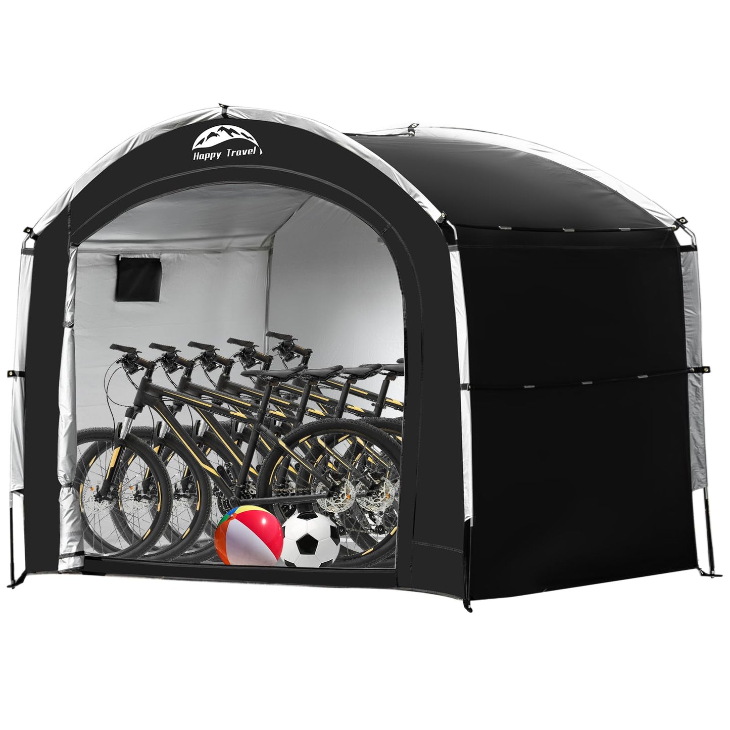 Happy Travel Bike Storage Tent Shed, Outdoor Waterproof Bicycle Covers Shelter with Window for 2/4/6/8 Bikes,Oversized Outside Portable Sheds for Lawn Mower,Garden Tools (Black)