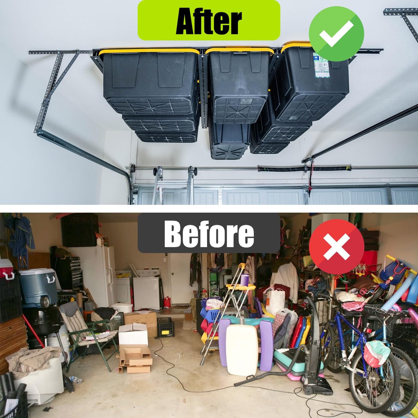 GARAGE STORAGE TOTE SLIDE RACK Overhead Tote Storage Rail System, Garage Ceiling Bin Storage Rack Heavy Duty Adjustable Tote Slide Garage Storage System, NEGRO, MR0001