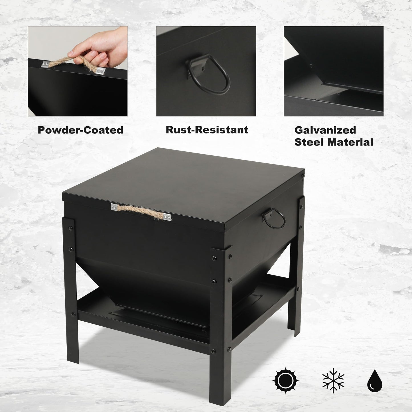 Solution4Patio All Metal Chicken Feeding Box 80 lbs Large Capacity Portable, Waterproof Lid, Hens and Roosters, No Waste Coop Poultry, Galvanized Steel Feeder Standing for Chickens