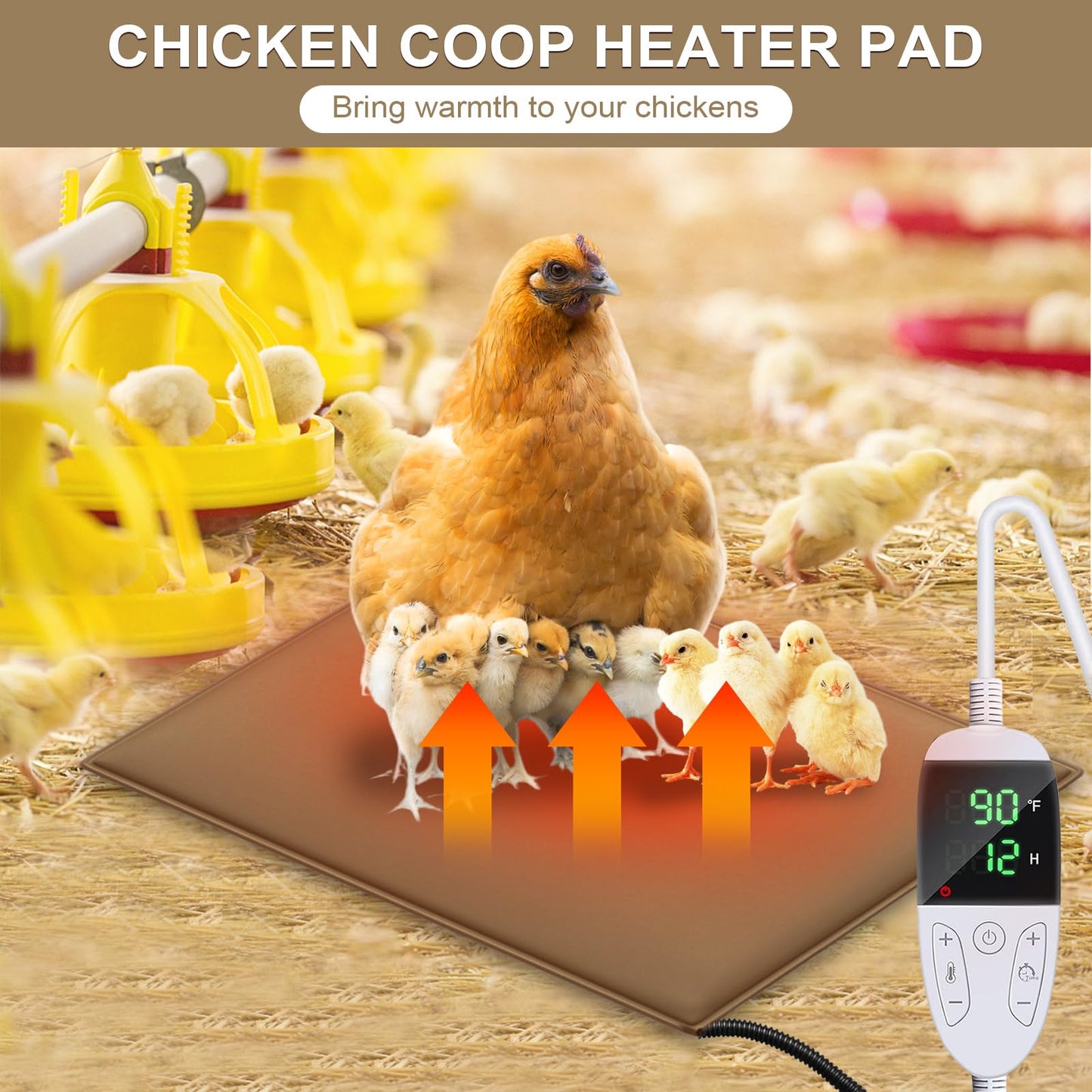 WISMOIER Chicken Heating Pad Chick Brooder Pad Poultry Heated Mat Adjustable Digital Thermostat Brood Heater Warming Blanket with Timer Anti Bite Wire Warmer Bed for Small Animal 11.7 x 15.7 inch