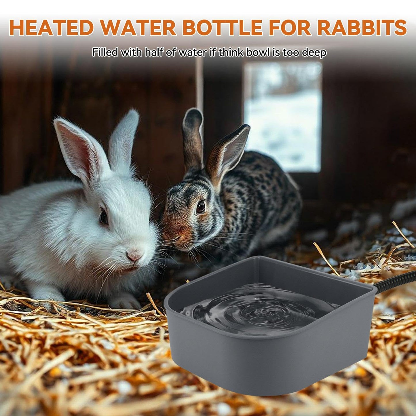 Billionchains Dog Heated Water Bowl for Crate Cage No Freeze Water Bowl for Outdoor 0.27 Gallon Hanging Heated Water Dish for Dogs/Cats/Chickens/Birds/Rabbits, Grey