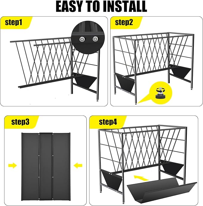 Pasture Hay Feeder 69 Gallon, Livestock 2 in 1 Hay and Grain Feeder, Heavy-Duty Galvanized Metal Goat Feeder with 2 Trays, Pasture Feeder for Goat, Sheep, Foal, Sheep
