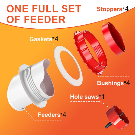 ZenxyHoC DIY Chicken Feeders No Waste, Poultry Feeder with Covers Gravity Feed Kit Ports 4-1 Hole Saw for Buckets Barrels Bins Troughs