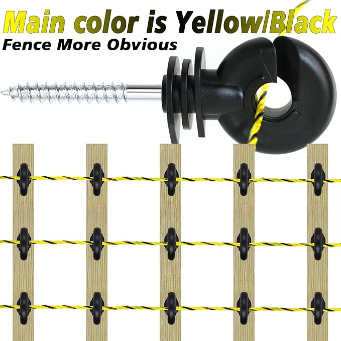 Electric Fence Poly Wire 660 Feet 200 Meters 1/8" Dia Portable Electric Fencing Polywires and 100 Pcs Black Electric Fence Insulator (Grid System Accessories for Animal Husbandry Electronic)