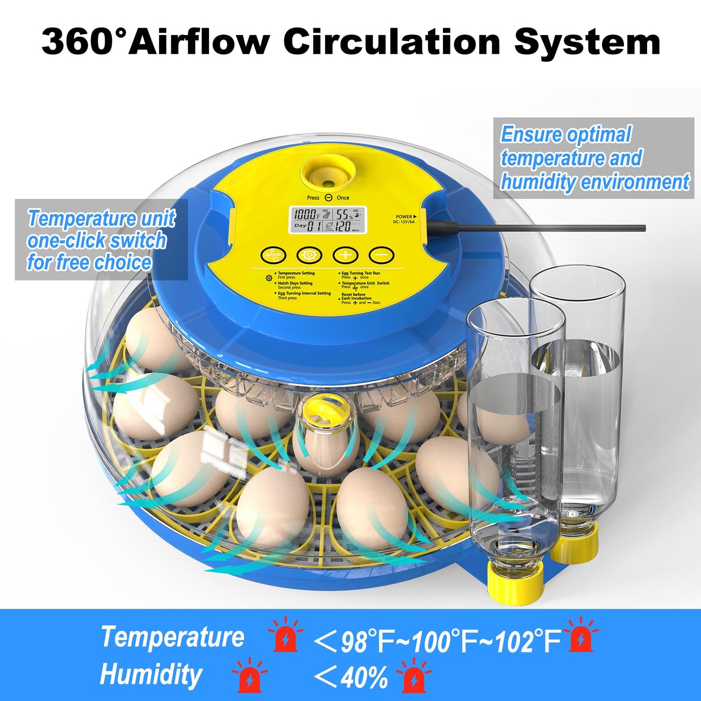 Incubators for Hatching Eggs-18 Egg Incubator with Automatic Egg Turning and Humidity Control, Incubadora de Huevos de Gallina for Chicken, Ducks, Goose, Pigeon, Quail, Smart Incubator with Egg Candle