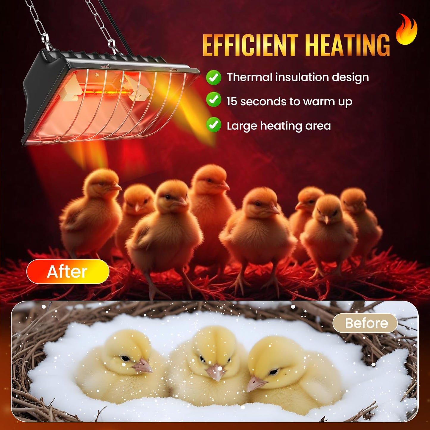 Doright Chicken Coop Heater,Dimmable Brooder Heat Lamp with 175w Infrared Heating Bulb,Brooder Heating Plate with Hanging, Waterproof Poultry Coop Heater for Chicks,Ducks,Puppies Whelping Box(US Plug)