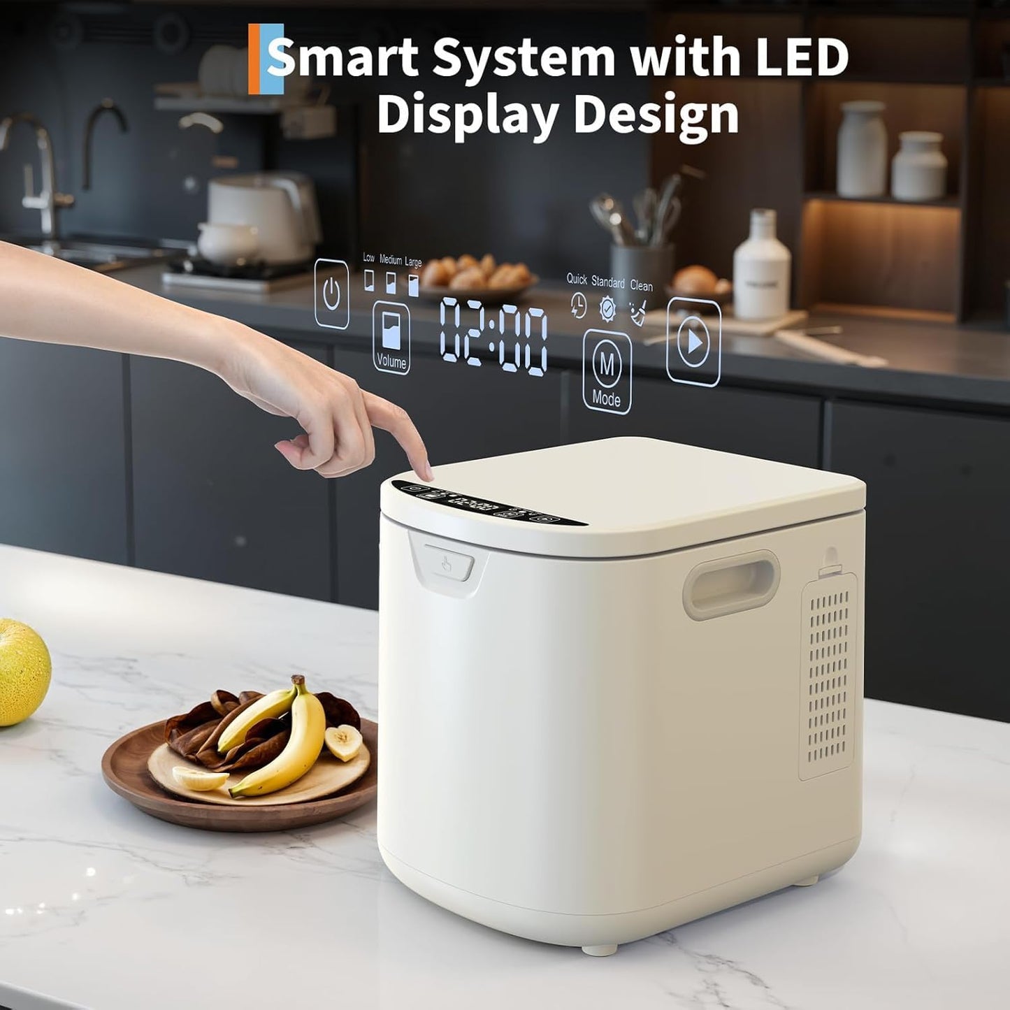 Tioutbot Electric Composter Countertop - 3.5L Kitchen Odorless Compost Bin, 3 Modes Smart Food Waste Compost Machine, Auto Cleaning, LED Display, Low Noise, Food Waste to Fertilizer Conversion