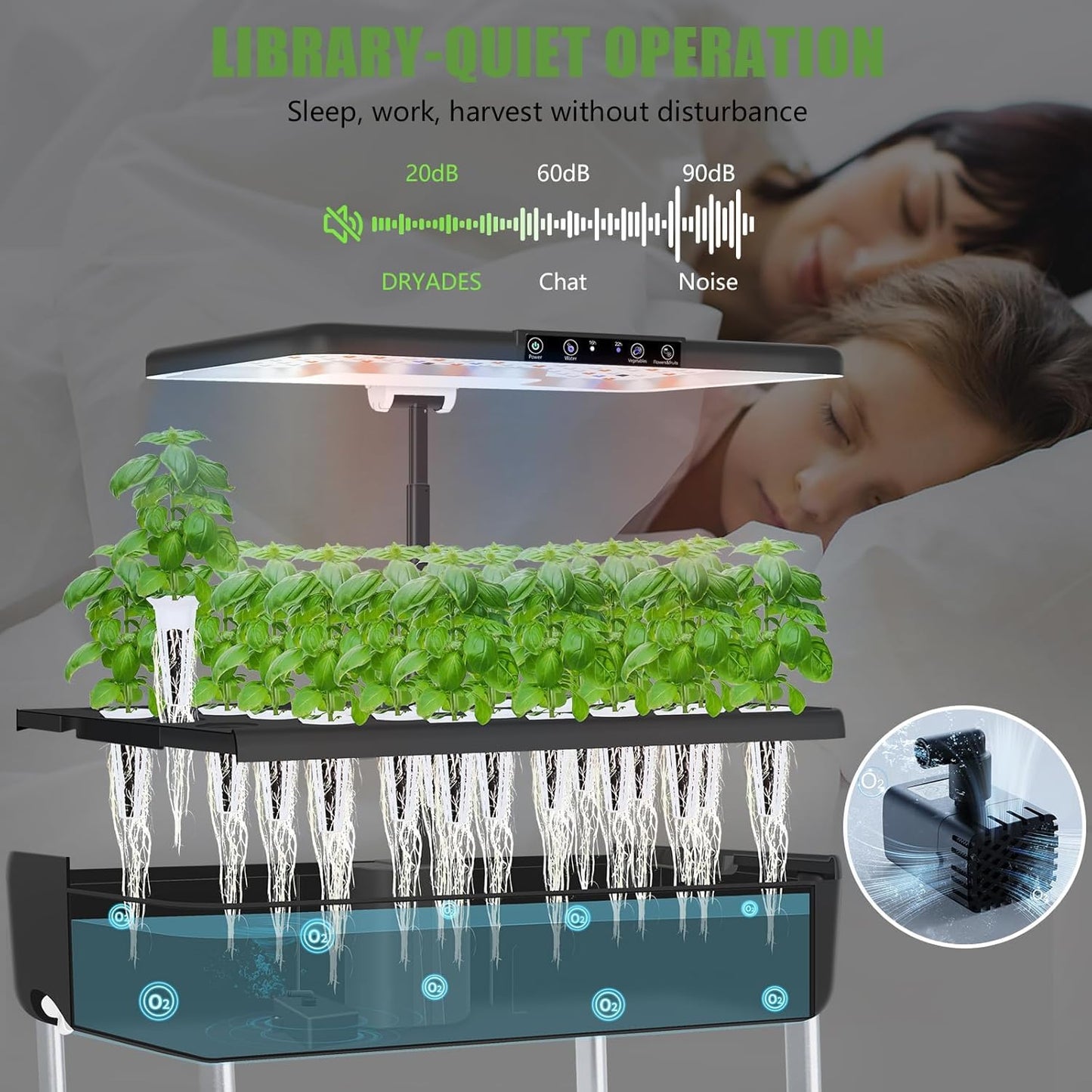 DRYADES 66-Pod Indoor Hydroponic Growing System + 3 Free Seeds Starter Kit (Lettuce, Salad Mixed, Basil Seeds) – Dual 53W Full-Spectrum LED, 10-L Water Tank, 3-Tier Grow Pods