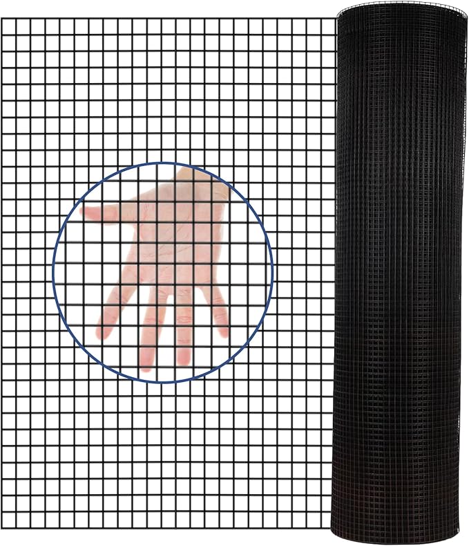 Hardware Cloth PVC Coated Wire Mesh 48'' x 50' 1/4inch Mesh Black Vinyl Coated Fence Chicken Wire Fencing 19 Gauge Chain Link Fence for Chicken Coop,Animal Control,Gutter Guard, and Home Improvement…