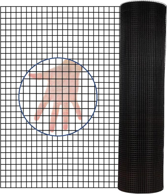 Hardware Cloth PVC Coated Wire Mesh 48'' x 50' 1/4inch Mesh Black Vinyl Coated Fence Chicken Wire Fencing 19 Gauge Chain Link Fence for Chicken Coop,Animal Control,Gutter Guard, and Home Improvement…